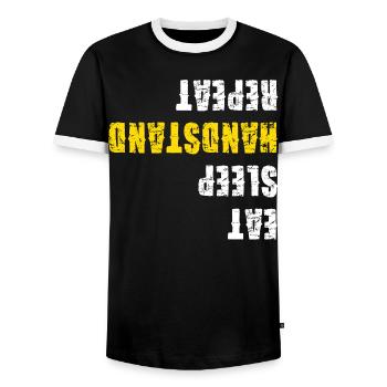 Eat Sleep Handstand Repeat Gymnastics - Men's Ringer Shirt - black/white - Front - AI Model Female 172 light (172cm) & AI Model Male 178 light (178cm)