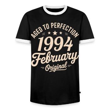 Février 1994 - February 1994 - T-shirt contrasté Homme - noir/blanc - Devant - AI Model Female 172 light (172cm) & AI Model Male 178 light (178cm)