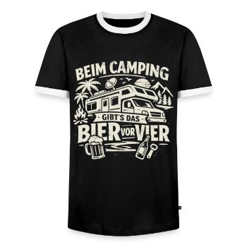 Camping | Bier vor Vier - Männer Kontrast-T-Shirt - Schwarz/Weiß - Vorne - AI Model Female 172 light (172cm) & AI Model Male 178 light (178cm)