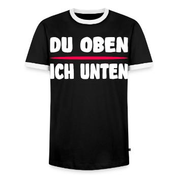 Chemise de flirt drôle – Toi Up I Down Say - T-shirt contrasté Homme - noir/blanc - Devant - AI Model Female 172 light (172cm) & AI Model Male 178 light (178cm)