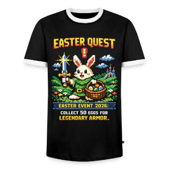 Easter Quest Pixel Bunny and Loot Basket - Men's Ringer Shirt - black/white - Front - AI Model Female 172 light (172cm) & AI Model Male 178 light (178cm)