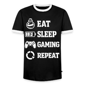 Eat Sleep Gaming Repeat – Pixel Symbolik - Männer Kontrast-T-Shirt - Schwarz/Weiß - Vorne - AI Model Female 172 light (172cm) & AI Model Male 178 light (178cm)