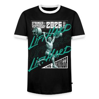 Gewichtheber-Mann, lila-rosa Lichtversion - Männer Kontrast-T-Shirt - Schwarz/Weiß - Vorne - AI Model Female 172 light (172cm) & AI Model Male 178 light (178cm)