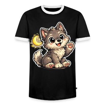 Mondnacht Wolfchen Kuschelpfote - Männer Kontrast-T-Shirt - Schwarz/Weiß - Vorne - AI Model Female 172 light (172cm) & AI Model Male 178 light (178cm)