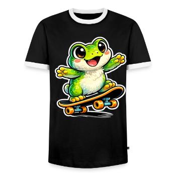 Happy Frog Skateboard - T-shirt contrasté Homme - noir/blanc - Devant - AI Model Female 172 light (172cm) & AI Model Male 178 light (178cm)