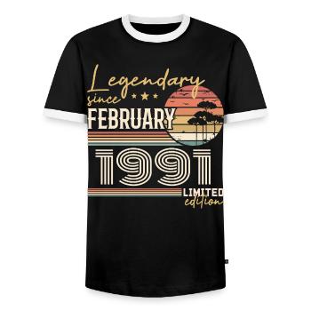 February 1991 Anniversary 1991 Legends February - Men's Ringer Shirt - black/white - Front - AI Model Female 172 light (172cm) & AI Model Male 178 light (178cm)