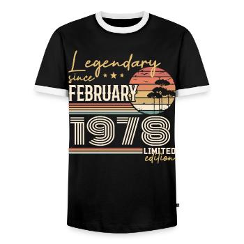 Février 1978 anniversaire 1978 légendes Février - T-shirt contrasté Homme - noir/blanc - Devant - AI Model Female 172 light (172cm) & AI Model Male 178 light (178cm)