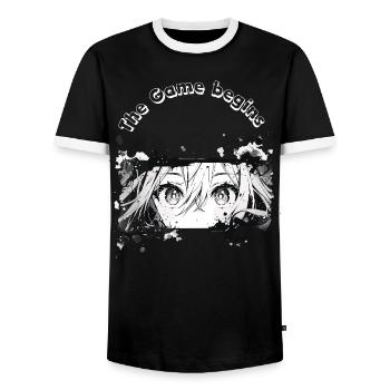 Gaming Anime Gift Idea - Men's Ringer Shirt - black/white - Front - AI Model Female 172 light (172cm) & AI Model Male 178 light (178cm)