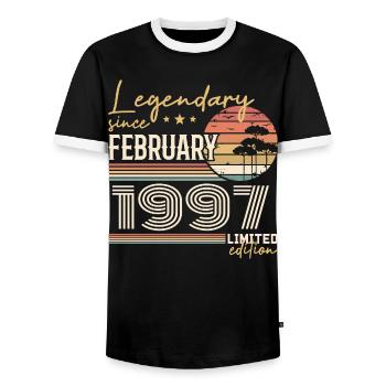 February 1997 Anniversary 1997 Legends February - Men's Ringer Shirt - black/white - Front - AI Model Female 172 light (172cm) & AI Model Male 178 light (178cm)