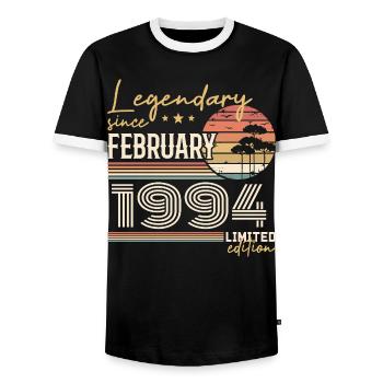 February 1994 Anniversary 1994 Legends February - Men's Ringer Shirt - black/white - Front - AI Model Female 172 light (172cm) & AI Model Male 178 light (178cm)