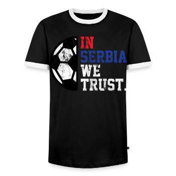 In Serbia we trust - Men's Ringer Shirt - black/white - Front - AI Model Female 172 light (172cm) & AI Model Male 178 light (178cm)