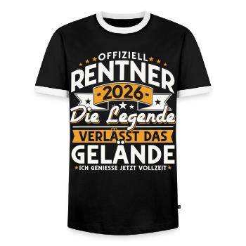 Retraités 2026 - La légende quitte le site - T-shirt contrasté Homme - noir/blanc - Devant - AI Model Female 172 light (172cm) & AI Model Male 178 light (178cm)