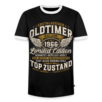 60. Geburtstag 1966 Oldtimer Geschenk Retro  - Männer Kontrast-T-Shirt - Schwarz/Weiß - Vorne - AI Model Female 172 light (172cm) & AI Model Male 178 light (178cm)
