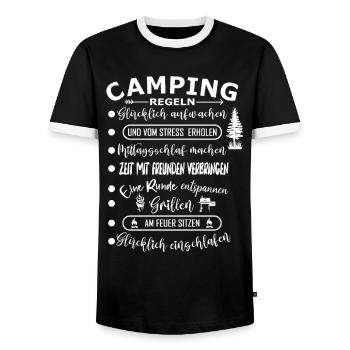 Real Camping Rules Outdoor Adventure - Men's Ringer Shirt - black/white - Front - AI Model Female 172 light (172cm) & AI Model Male 178 light (178cm)