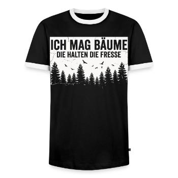 Funny Saying Trees Forest Rest Statement - Men's Ringer Shirt - black/white - Front - AI Model Female 172 light (172cm) & AI Model Male 178 light (178cm)