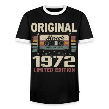 März 1972 Jahrgang März 1972 - Männer Kontrast-T-Shirt - Schwarz/Weiß - Vorne - AI Model Female 172 light (172cm) & AI Model Male 178 light (178cm)