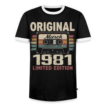 Mars 1981 Vintage mars 1981 - T-shirt contrasté Homme - noir/blanc - Devant - AI Model Female 172 light (172cm) & AI Model Male 178 light (178cm)