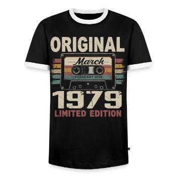 März 1979 Vintage März 1979 - Männer Kontrast-T-Shirt - Schwarz/Weiß - Vorne - AI Model Female 172 light (172cm) & AI Model Male 178 light (178cm)