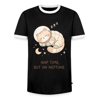 Nickerchen Neptun | Süße Space Katze - Männer Kontrast-T-Shirt - Schwarz/Weiß - Vorne - AI Model Female 172 light (172cm) & AI Model Male 178 light (178cm)