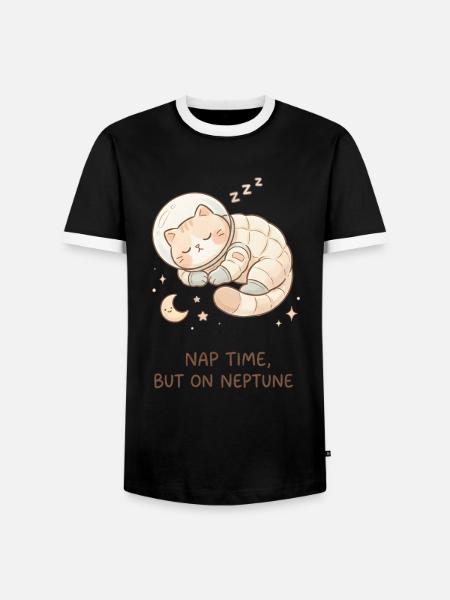 Nap Neptune | Chat de l’espace mignon - T-shirt contrasté Homme - noir/blanc