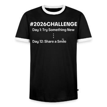 2026 Challenge – Motivation & Neuanfang - Männer Kontrast-T-Shirt - Schwarz/Weiß - Vorne - AI Model Female 172 light (172cm) & AI Model Male 178 light (178cm)