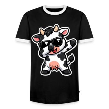 Vache, Dabbing, Veau, Animal de la ferme, Vache mignonne - T-shirt contrasté Homme - noir/blanc - Devant - AI Model Female 172 light (172cm) & AI Model Male 178 light (178cm)