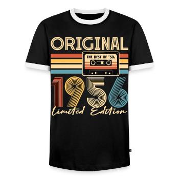70th birthday, 70 years, original 1956 - Men's Ringer Shirt - black/white - Front - AI Model Female 172 light (172cm) & AI Model Male 178 light (178cm)