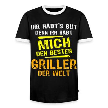 Griller Geschenk - Männer Kontrast-T-Shirt - Schwarz/Weiß - Vorne - AI Model Female 172 light (172cm) & AI Model Male 178 light (178cm)