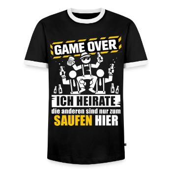 Déguisement de marié Enterrement de vie de garçon T-shirt Hommes Enterrement de vie de garçon - T-shirt contrasté Homme - noir/blanc - Devant - AI Model Female 172 light (172cm) & AI Model Male 178 light (178cm)