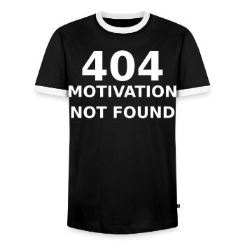 404 Motivation Not Found – IT & Developer Saying - Men's Ringer Shirt - black/white - Front - AI Model Female 172 light (172cm) & AI Model Male 178 light (178cm)