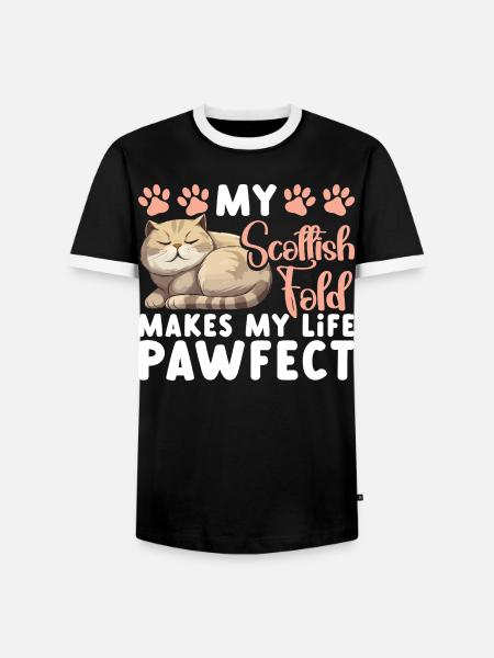 Scottish Fold Besitzer Katze Stofftier Scottish - Männer Kontrast-T-Shirt - Schwarz/Weiß