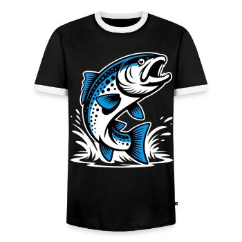 Jumping trout - Men's Ringer Shirt - black/white - Front - AI Model Female 172 light (172cm) & AI Model Male 178 light (178cm)