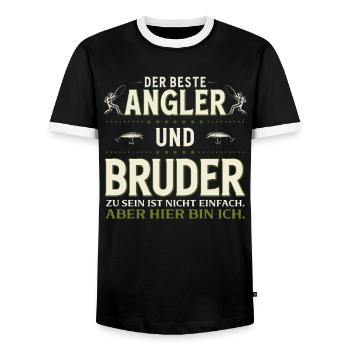 Angler Bruder Nicht einfach. Hier bin ich Angeln - Männer Kontrast-T-Shirt - Schwarz/Weiß - Vorne - AI Model Female 172 light (172cm) & AI Model Male 178 light (178cm)