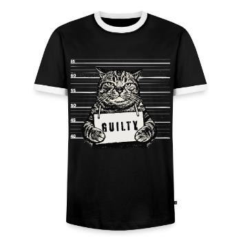 Grimmiger Kater – Mugshot Guilty Design - Männer Kontrast-T-Shirt - Schwarz/Weiß - Vorne - AI Model Female 172 light (172cm) & AI Model Male 178 light (178cm)
