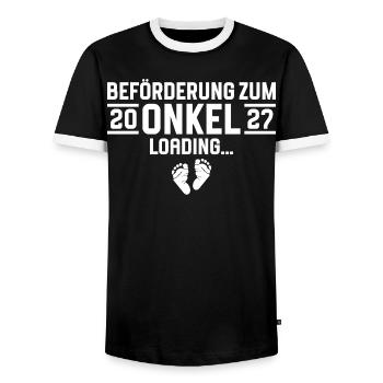 Promotion à Oncle 2027 - T-shirt contrasté Homme - noir/blanc - Devant - AI Model Female 172 light (172cm) & AI Model Male 178 light (178cm)
