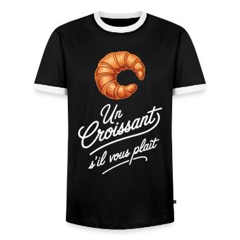France Breakfast Un Croissant S'il Vous Plait - Men's Ringer Shirt - black/white - Front - AI Model Female 172 light (172cm) & AI Model Male 178 light (178cm)