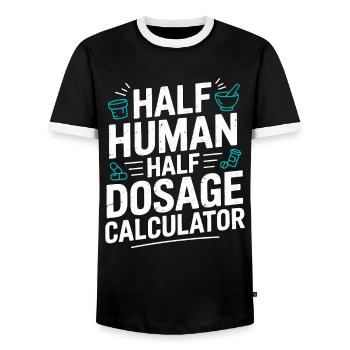 Retail Pharmacist Half Human Half Rx Specialist - Men's Ringer Shirt - black/white - Front - AI Model Female 172 light (172cm) & AI Model Male 178 light (178cm)