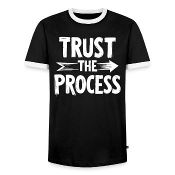 Faites confiance au lettrage avec le graphique en flèche - T-shirt contrasté Homme - noir/blanc - Devant - AI Model Female 172 light (172cm) & AI Model Male 178 light (178cm)