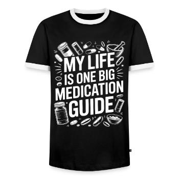 Retail Pharmacist My Life Is One Prescription Care - Men's Ringer Shirt - black/white - Front - AI Model Female 172 light (172cm) & AI Model Male 178 light (178cm)