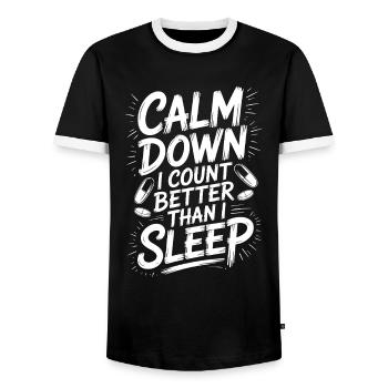 Retail Pharmacist Calm Down I Medication Expert - Men's Ringer Shirt - black/white - Front - AI Model Female 172 light (172cm) & AI Model Male 178 light (178cm)
