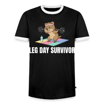 Leg Day Survivor Quokka Workout - Männer Kontrast-T-Shirt - Schwarz/Weiß - Vorne - AI Model Female 172 light (172cm) & AI Model Male 178 light (178cm)