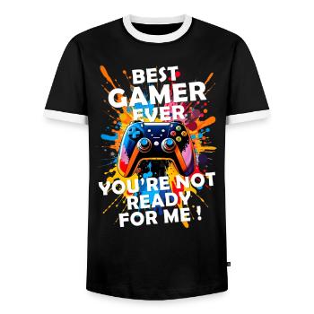 Joueur passionné de jeux vidéo console drôle - T-shirt contrasté Homme - noir/blanc - Devant - AI Model Female 172 light (172cm) & AI Model Male 178 light (178cm)