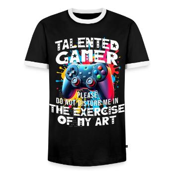 Joueur passionné de jeux vidéo console drôle - T-shirt contrasté Homme - noir/blanc - Devant - AI Model Female 172 light (172cm) & AI Model Male 178 light (178cm)