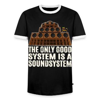 Soundsystem Reggae - Männer Kontrast-T-Shirt - Schwarz/Weiß - Vorne - AI Model Female 172 light (172cm) & AI Model Male 178 light (178cm)
