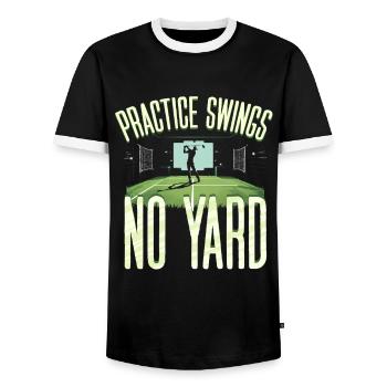 Golf Simulator Practice Swings No Yard - Men's Ringer Shirt - black/white - Front - AI Model Female 172 light (172cm) & AI Model Male 178 light (178cm)