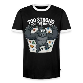 Bouldern Shirt lustig – Gorilla „Too Strong“ - Männer Kontrast-T-Shirt - Schwarz/Weiß - Vorne - AI Model Female 172 light (172cm) & AI Model Male 178 light (178cm)