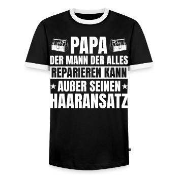 Papa artisan avec une ligne de cheveux chauve : drôle de dicton - T-shirt contrasté Homme - noir/blanc - Devant - AI Model Female 172 light (172cm) & AI Model Male 178 light (178cm)