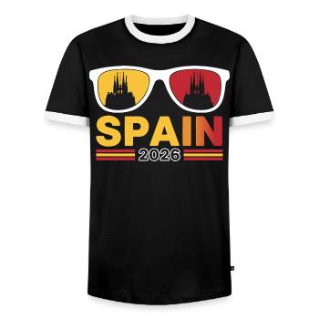 Vacances à Barcelone, Espagne, 2026 à la Sagrada Familia - T-shirt contrasté Homme - noir/blanc - Devant - AI Model Female 172 light (172cm) & AI Model Male 178 light (178cm)