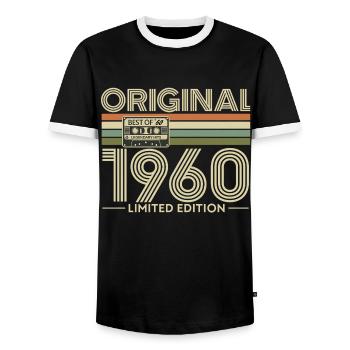 Original 1960s Limited Edition Cassette - Men's Ringer Shirt - black/white - Front - AI Model Female 172 light (172cm) & AI Model Male 178 light (178cm)