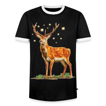 Deer with stars - Men's Ringer Shirt - black/white - Front - AI Model Female 172 light (172cm) & AI Model Male 178 light (178cm)